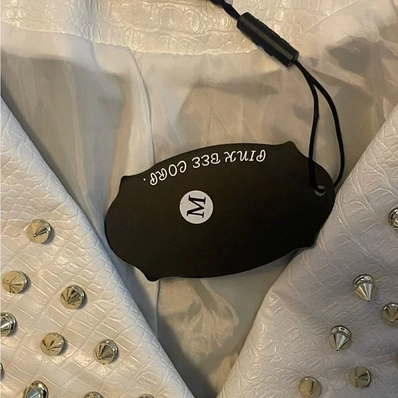 NWT SX Women Faux Leather PU White Jacket Studded Rivet Fashion Jacket Size M - Picture 10 of 12